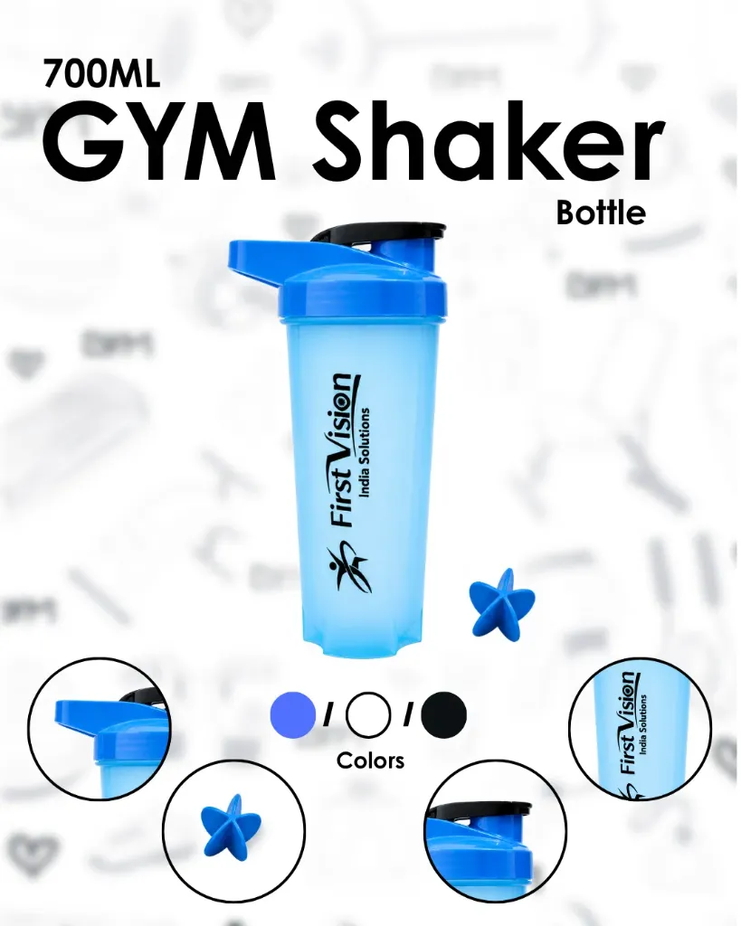GYM Shaker Bottle 700ML- White/Blue/Black