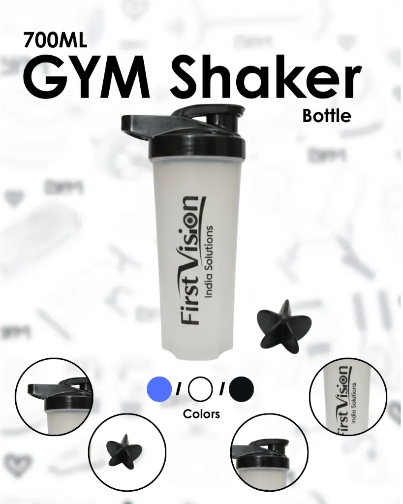 GYM Shaker Bottle 700ML- White/Blue/Black
