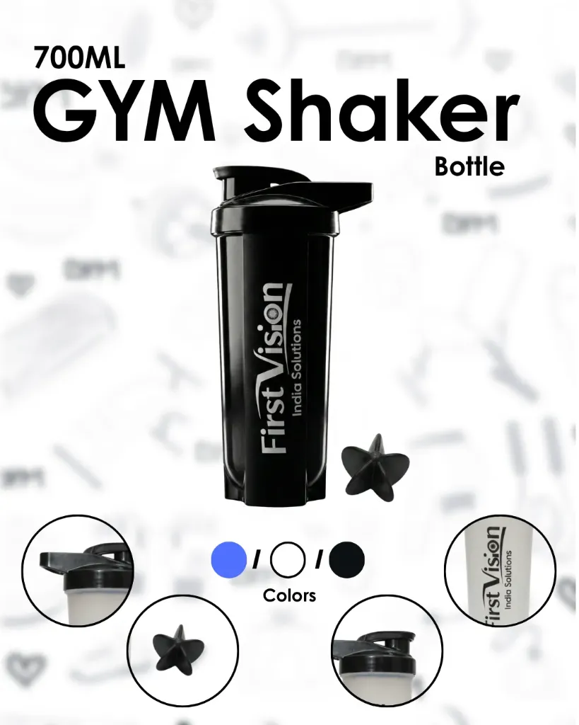 GYM Shaker Bottle 700ML- White/Blue/Black